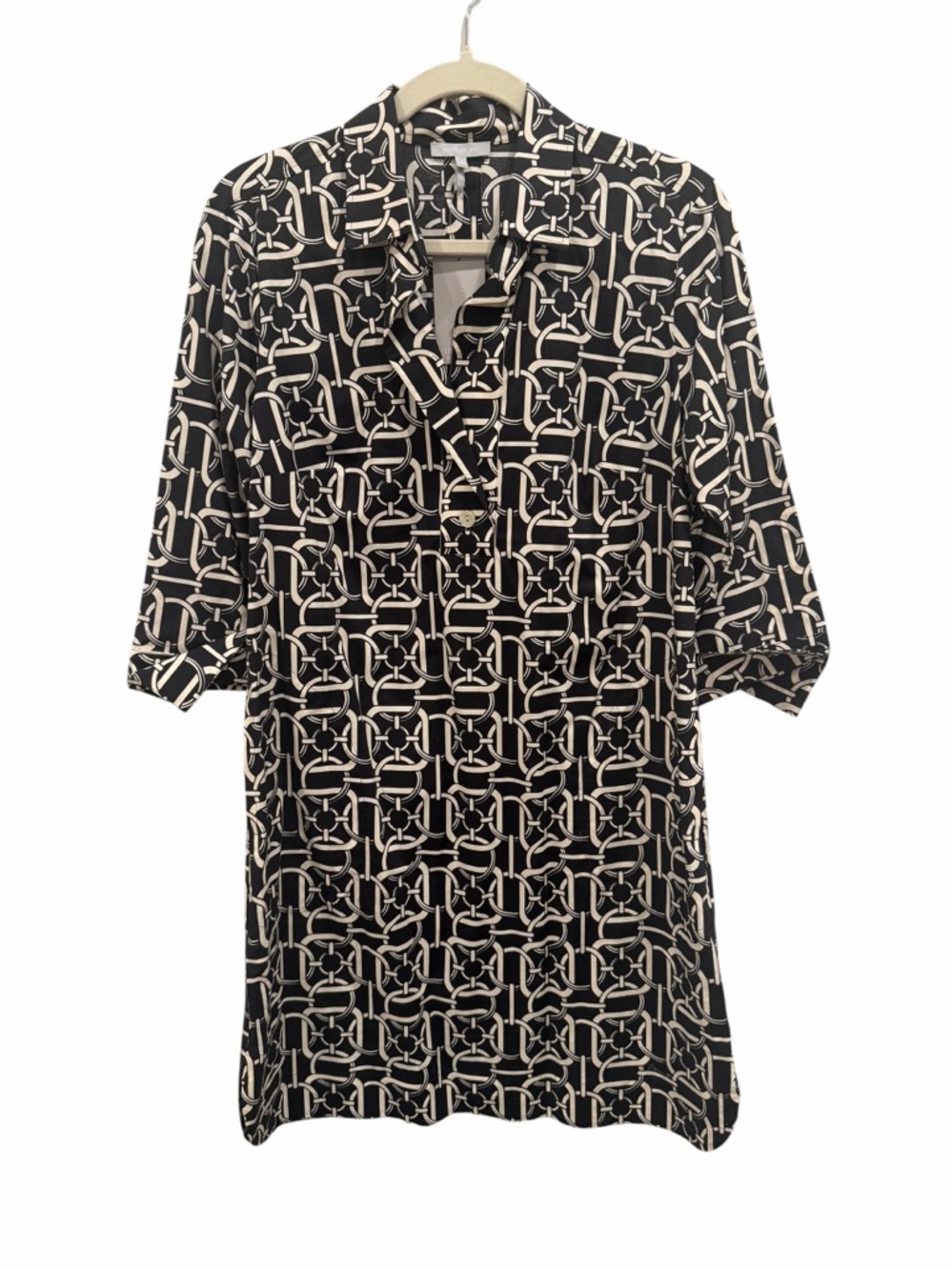Hinson Wu Aileen Dress 3/4 sleeve black ivory chain link pattern size small NWT